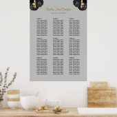 90 Zwarte en gouden Floral Wedding Seating Chart Poster (Keuken)