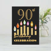 90e - 99e verjaardag Uitnodiginggouden kaarsen Kaart (Staand voorkant)