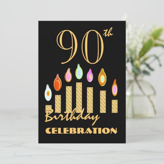 90e - 99e verjaardag Uitnodiginggouden kaarsen Kaart (Staand voorkant)