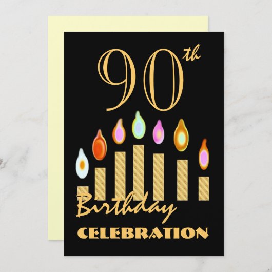 90e - 99e verjaardag Uitnodiginggouden kaarsen Kaart (Voorkant / Achterkant)