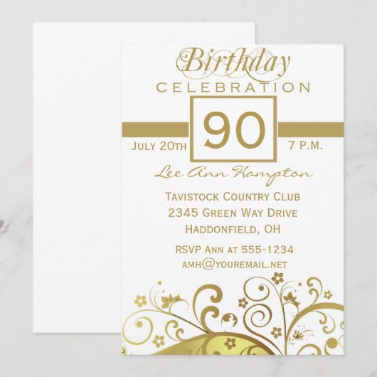 90e - 99e verjaardag van uitnodigingen van de Birt (Voorkant / Achterkant)