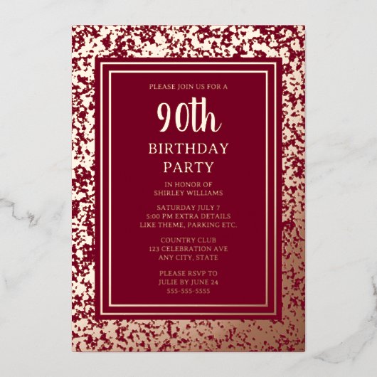 90e aangepaste verjaardagsfeest textured Elegant Folie Uitnodiging (Voorkant)