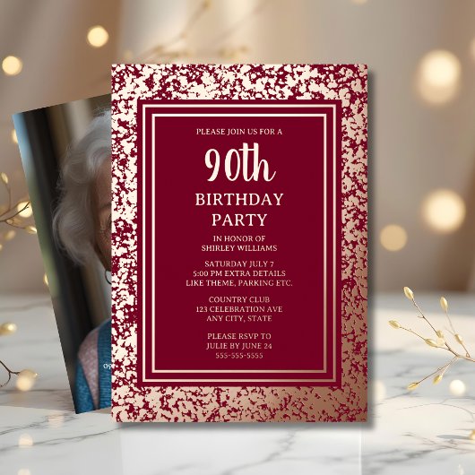 90e aangepaste verjaardagsfeest textured Elegant Folie Uitnodiging