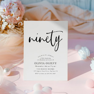 90e B & W Verjaardagsfeest Moderne Script Typograf Kaart