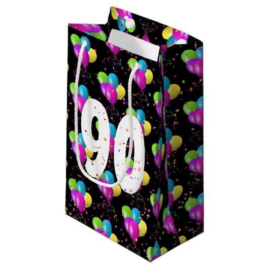 90e Birthday-ballonnen en Confetti Small Gift Bag Klein Cadeauzakje (Voorkant Gekanteld)