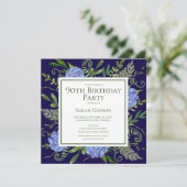 90e Birthday Blue Hydrangeas Floral Waterverf Kaart (Staand voorkant)