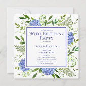 90e Birthday Blue Hydrangeas Floral Waterverf Kaart (Voorkant)