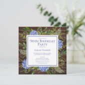 90e Birthday Blue Hydrangeas Floral Waterverf Kaart (Staand voorkant)