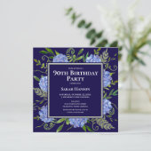 90e Birthday Blue Hydrangeas Floral Waterverf Kaart (Staand voorkant)