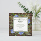 90e Birthday Blue Hydrangeas Floral Waterverf Kaart (Staand voorkant)