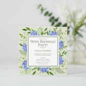 90e Birthday Blue Hydrangeas Floral Waterverf Kaart (Staand voorkant)