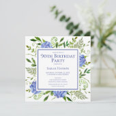 90e Birthday Blue Hydrangeas Floral Waterverf Kaart (Staand voorkant)