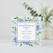 90e Birthday Blue Hydrangeas Floral Waterverf Kaart (Staand voorkant)