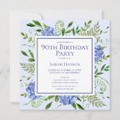 90e Birthday Blue Hydrangeas Floral Waterverf Kaart (Voorkant)
