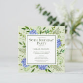 90e Birthday Blue Hydrangeas Floral Waterverf Kaart (Staand voorkant)