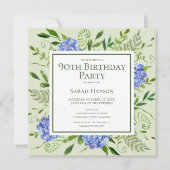 90e Birthday Blue Hydrangeas Floral Waterverf Kaart (Voorkant)
