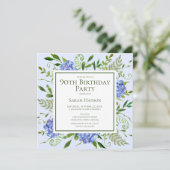 90e Birthday Blue Hydrangeas Floral Waterverf Kaart (Staand voorkant)