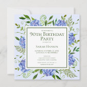 90e Birthday Blue Hydrangeas Floral Waterverf Kaart (Voorkant)