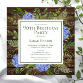 90e Birthday Blue Hydrangeas Floral Waterverf Kaart