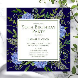 90e Birthday Blue Hydrangeas Floral Waterverf Kaart