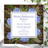 90e Birthday Blue Hydrangeas Floral Waterverf Kaart