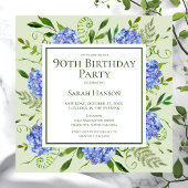 90e Birthday Blue Hydrangeas Floral Waterverf Kaart