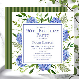 90e Birthday Blue Hydrangeas Floral Waterverf Kaart