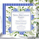90e Birthday Blue Hydrangeas Floral Waterverf Kaart