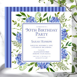 90e Birthday Blue Hydrangeas Floral Waterverf Kaart