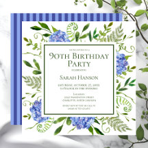 90e Birthday Blue Hydrangeas Floral Waterverf