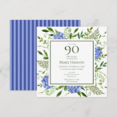 90e Birthday Blue Hydrangeas Floral Waterverf Kaart (Voorkant / Achterkant)