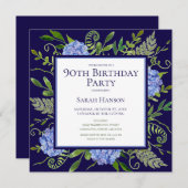 90e Birthday Blue Hydrangeas Floral Waterverf Kaart (Voorkant / Achterkant)