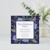 90e Birthday Blue Hydrangeas Floral Waterverf Kaart (Staand voorkant)