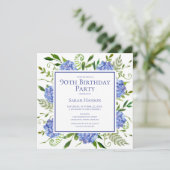 90e Birthday Blue Hydrangeas Floral Waterverf Kaart (Staand voorkant)