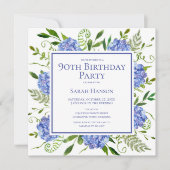 90e Birthday Blue Hydrangeas Floral Waterverf Kaart (Voorkant)