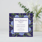 90e Birthday Blue Hydrangeas Floral Waterverf Kaart (Staand voorkant)
