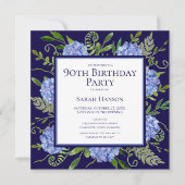 90e Birthday Blue Hydrangeas Floral Waterverf Kaart (Voorkant)