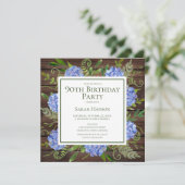 90e Birthday Blue Hydrangeas Floral Waterverf Kaart (Staand voorkant)
