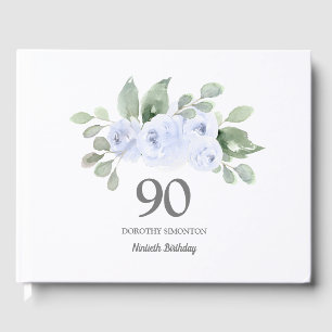 90e Birthday Blue Roos Floral Guest Book Gastenboek