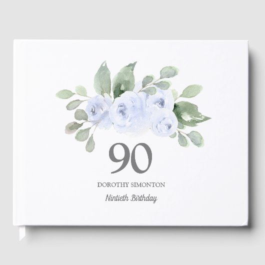 90e Birthday Blue Roos Floral Guest Book Gastenboek (Voorkant)