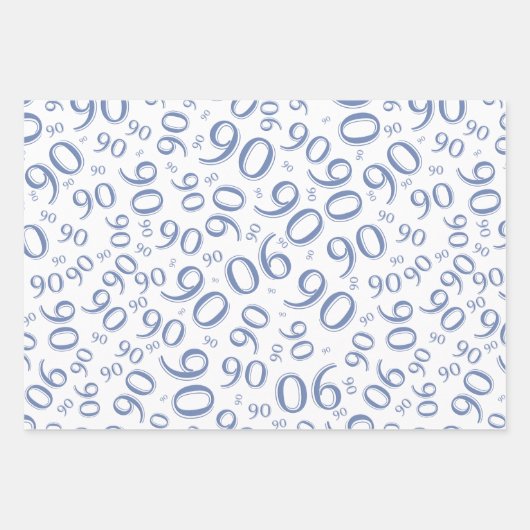 90e Birthday Blue & White Random Number Pattern Inpakpapier Vel (Voorkant 3)