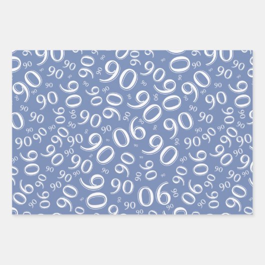 90e Birthday Blue & White Random Number Pattern Inpakpapier Vel (Voorkant)