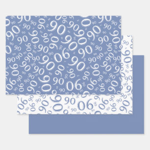 90e Birthday Blue & White Random Number Pattern Inpakpapier Vel