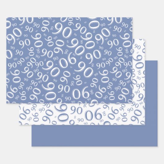 90e Birthday Blue & White Random Number Pattern Inpakpapier Vel (Set)