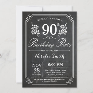 90e Birthday Invitation Floral Chalkboard Kaart