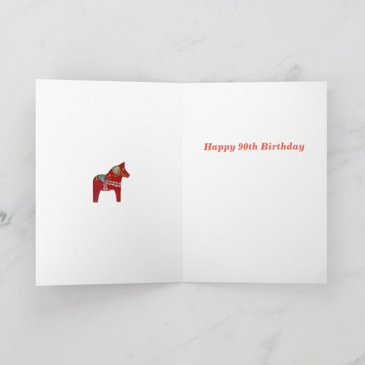 90e Birthday Kaart met Dala Horse (Binnen)