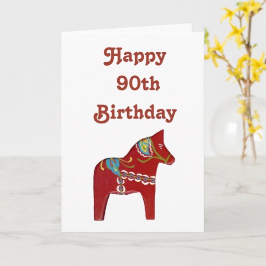 90e Birthday Kaart met Dala Horse (Gele Bloem)