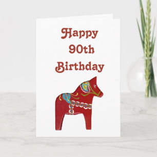 90e Birthday Kaart met Dala Horse