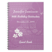 90e Birthday Party Guest Book Paars Floral Notitieboek (Voorkant)