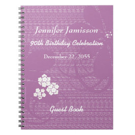90e Birthday Party Guest Book Paars Floral Notitieboek